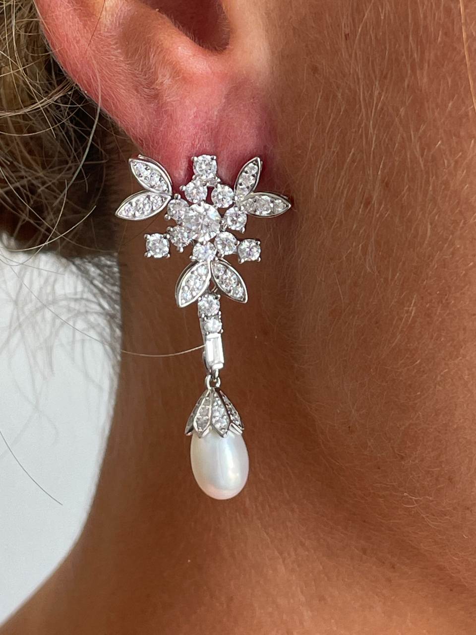 Detachable TAHITI earrings in sterling silver with cubic zirconia and pearls