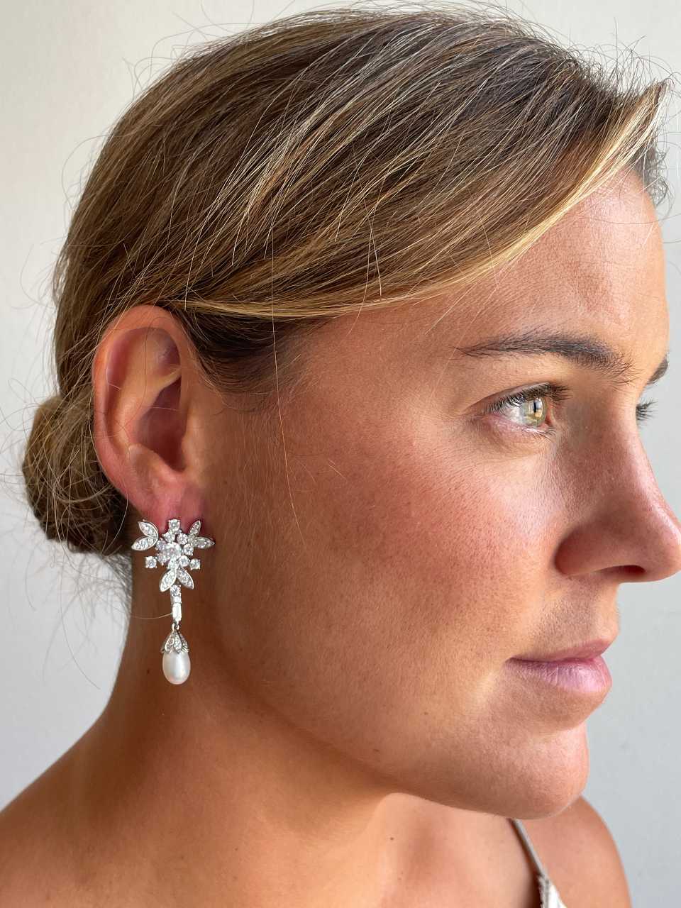 Detachable TAHITI earrings in sterling silver with cubic zirconia and pearls