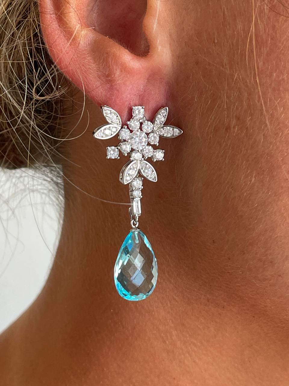 Detachable TAHITI earrings in sterling silver with cubic zirconia and pearls