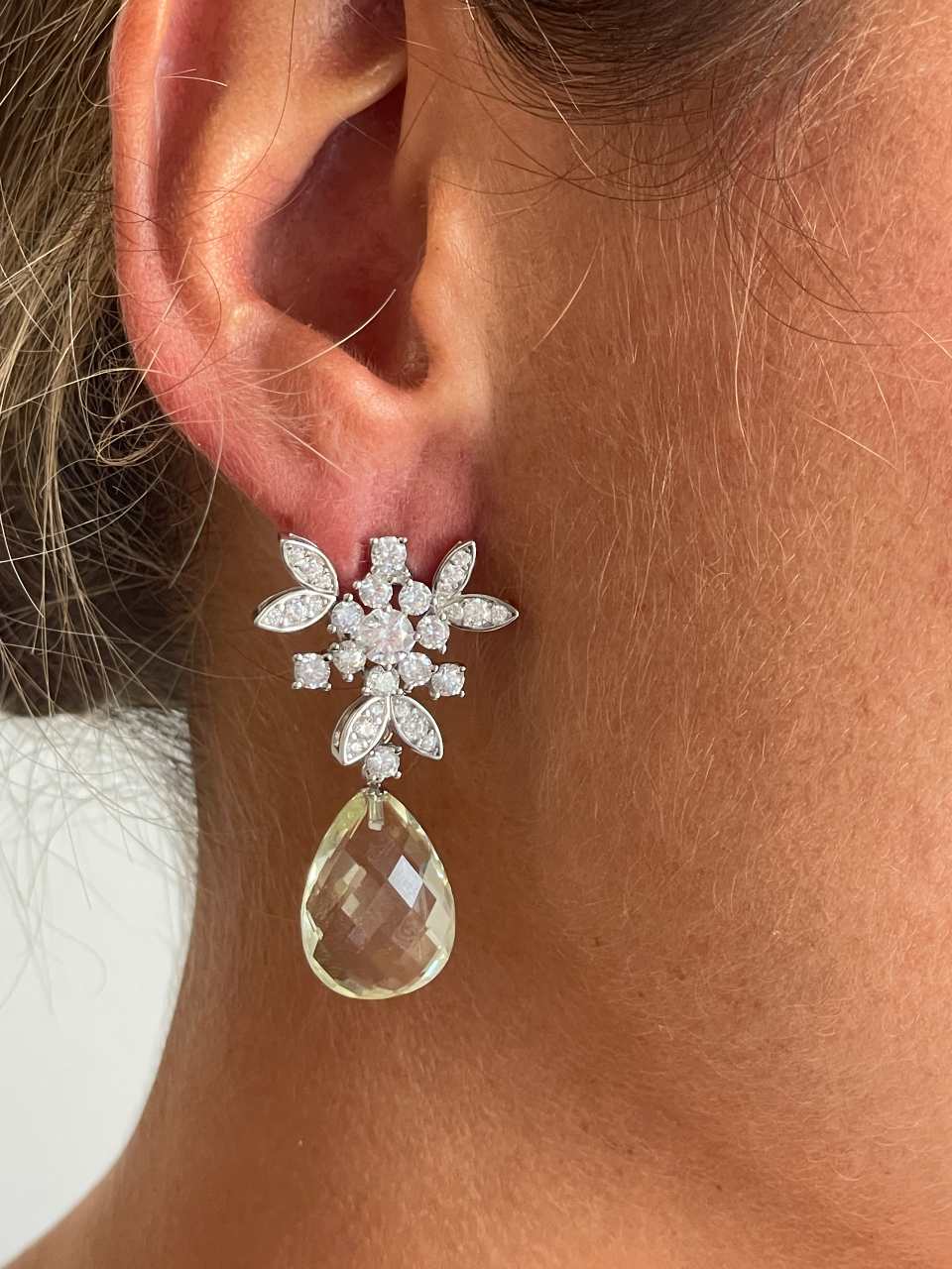 Detachable TAHITI earrings in sterling silver with cubic zirconia and pearls