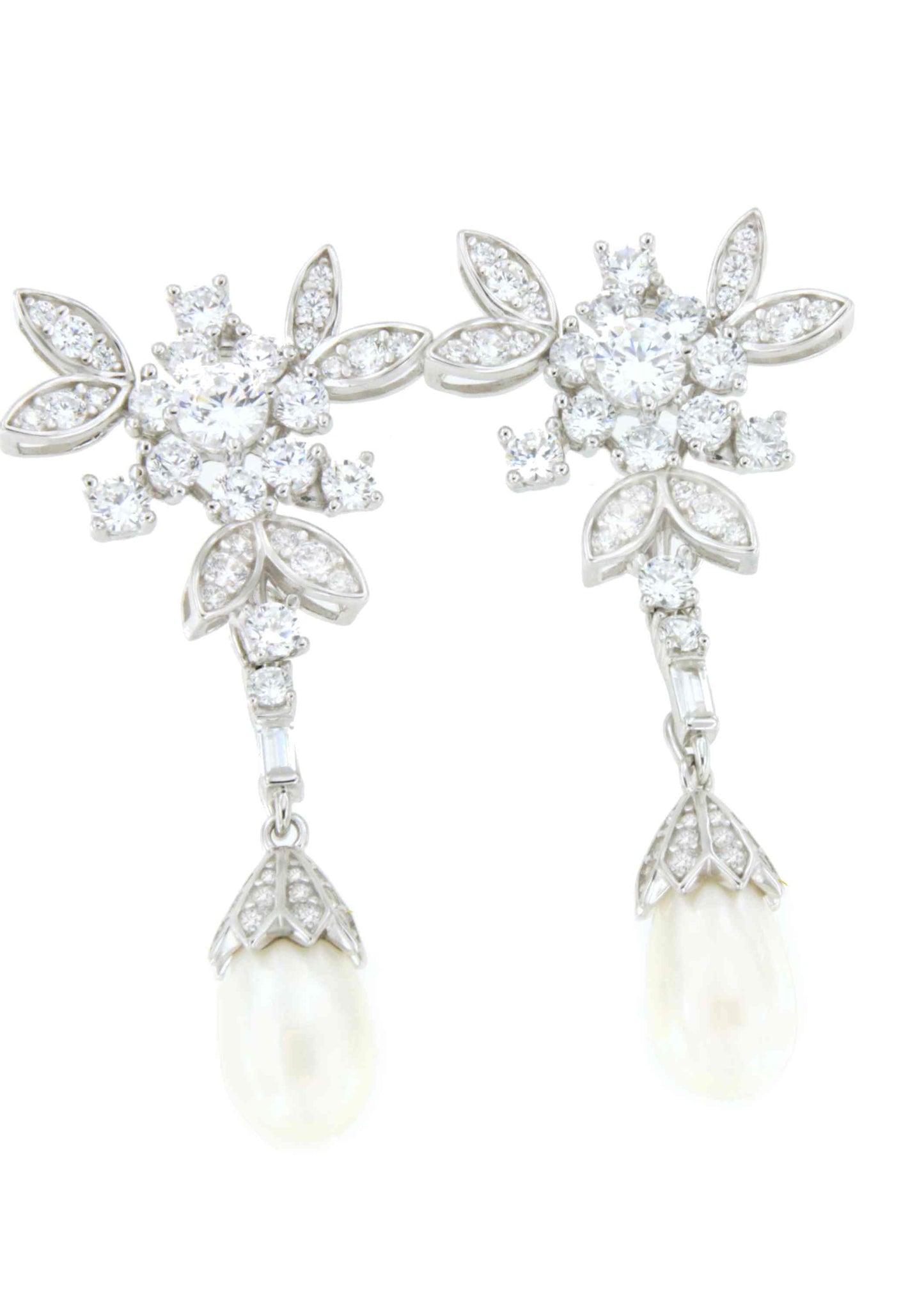Detachable TAHITI earrings in sterling silver with cubic zirconia and pearls