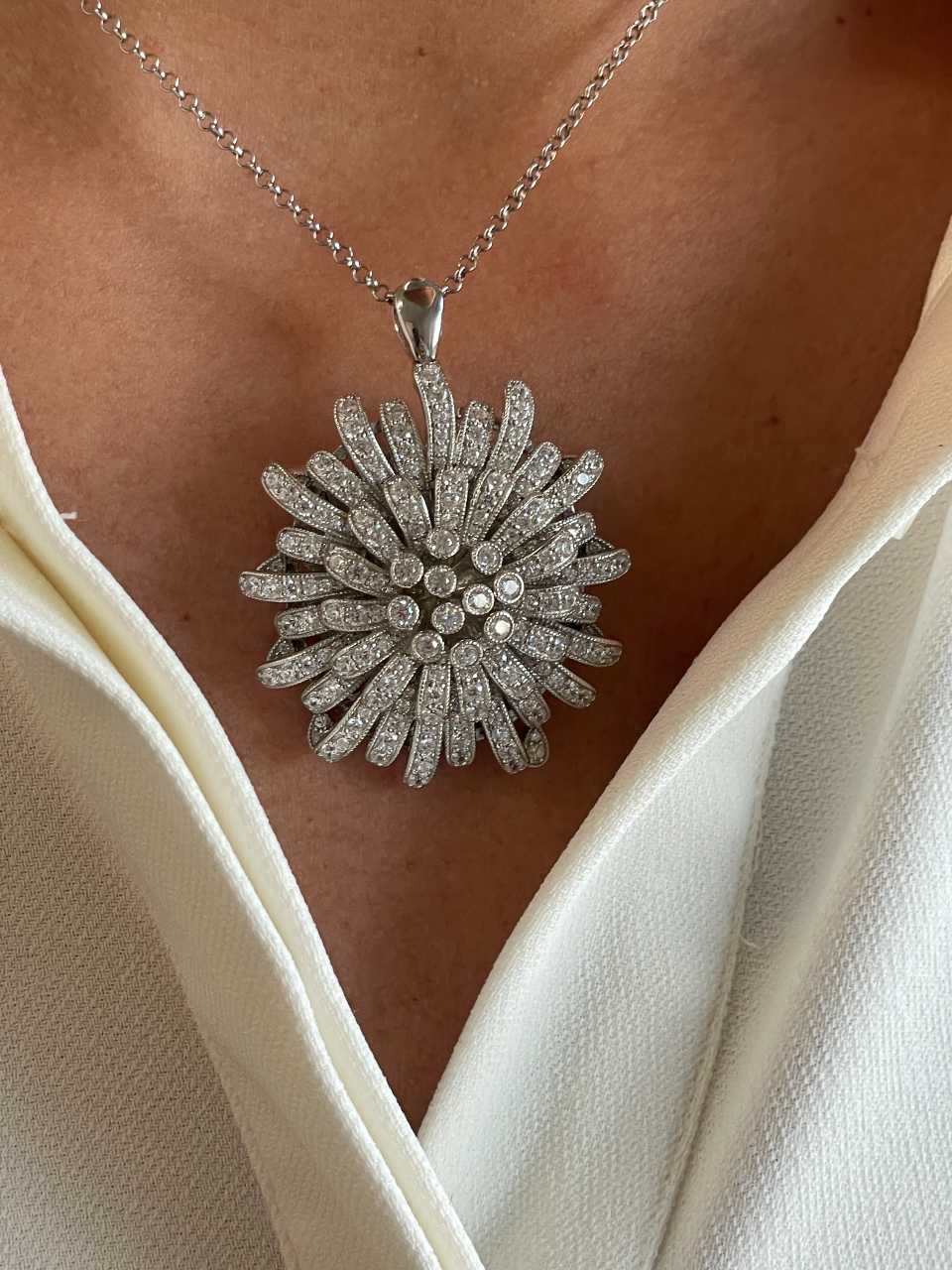 Broche FLOR colgante art deco en plata de ley 925 con circonitas.