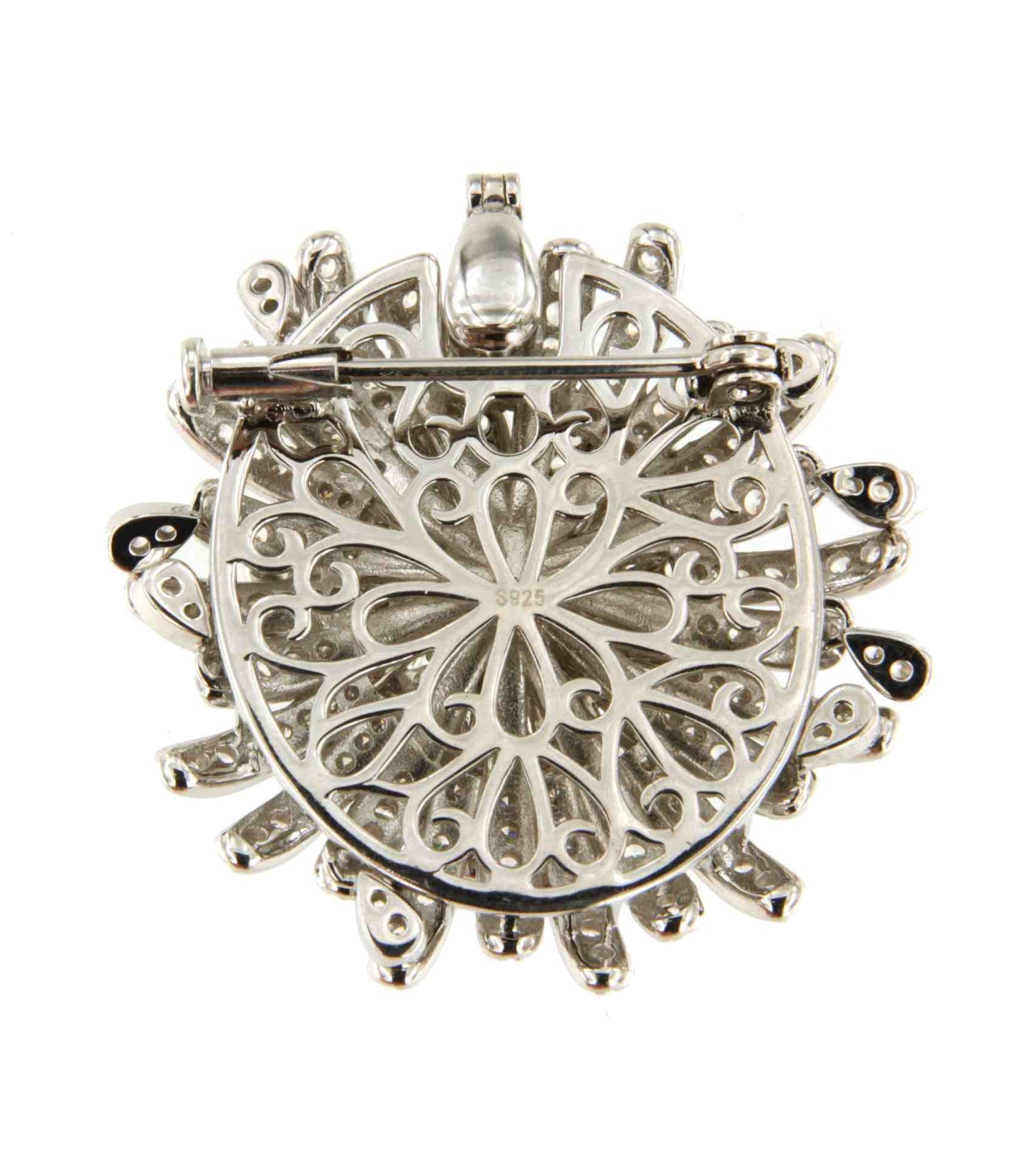 Broche FLOR colgante art deco en plata de ley 925 con circonitas.