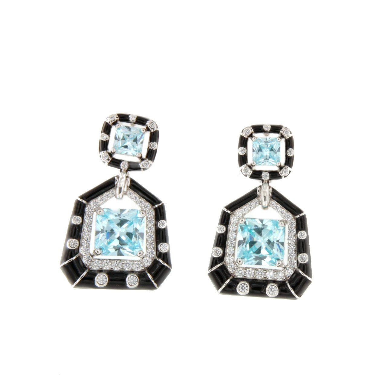 Pendientes MANHATTAN  en plata primera ley con circonitas  aguamarina / esmeralda