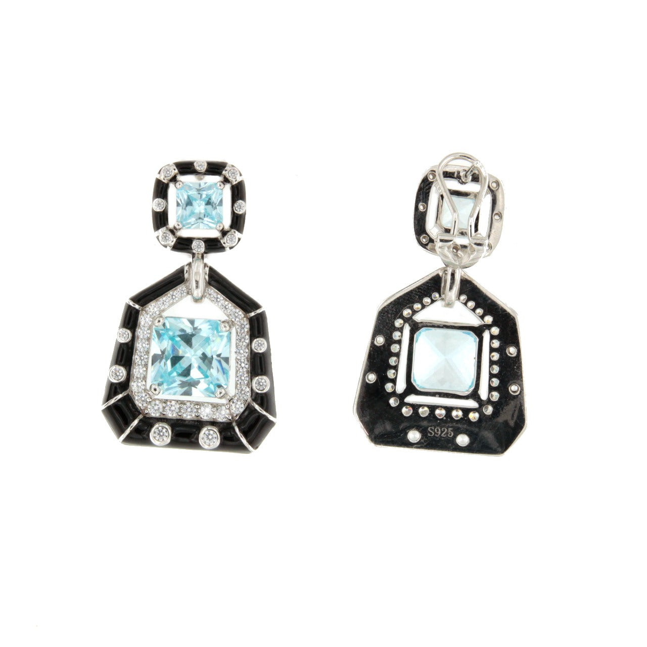 Pendientes MANHATTAN  en plata primera ley con circonitas  aguamarina / esmeralda