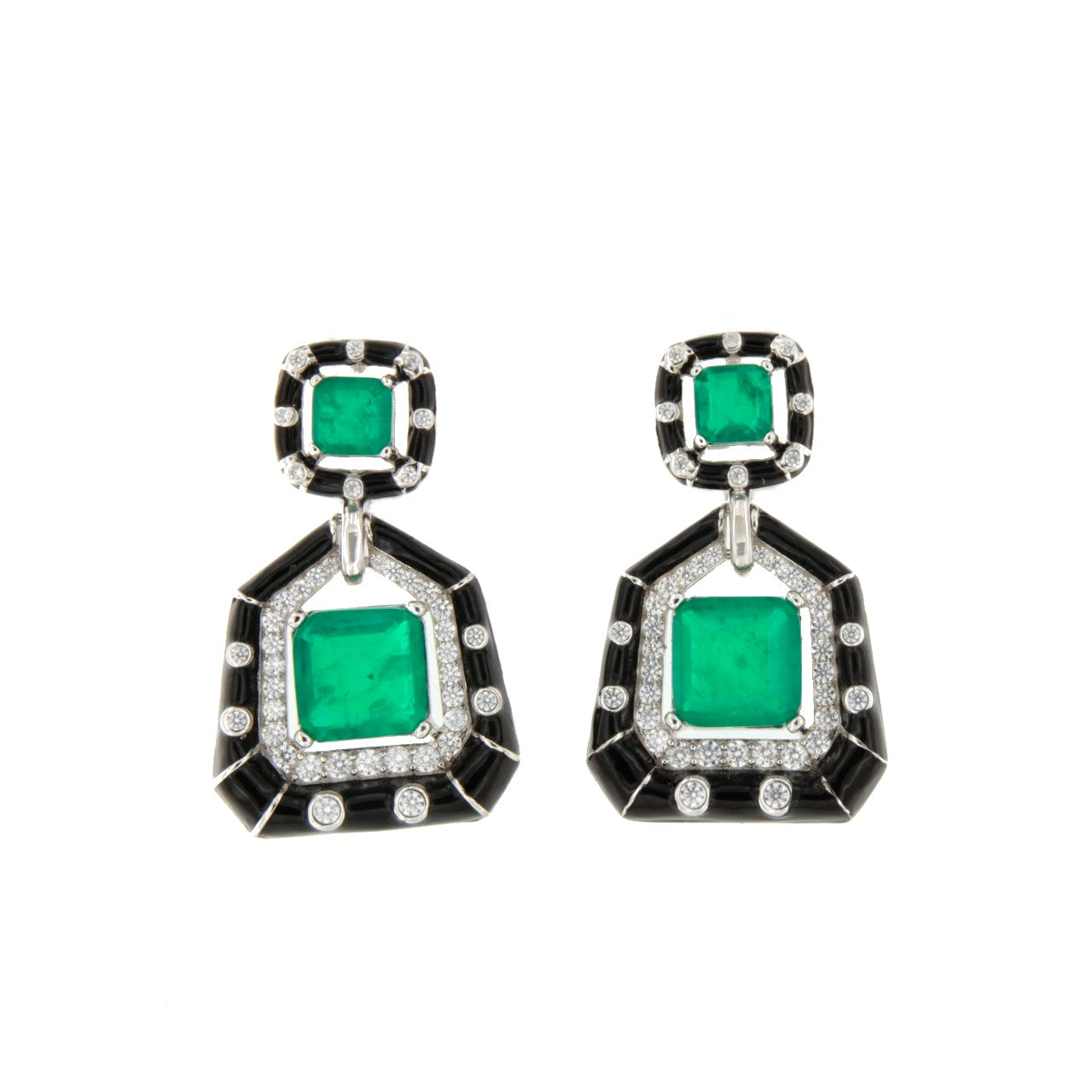 Pendientes MANHATTAN  en plata primera ley con circonitas  aguamarina / esmeralda