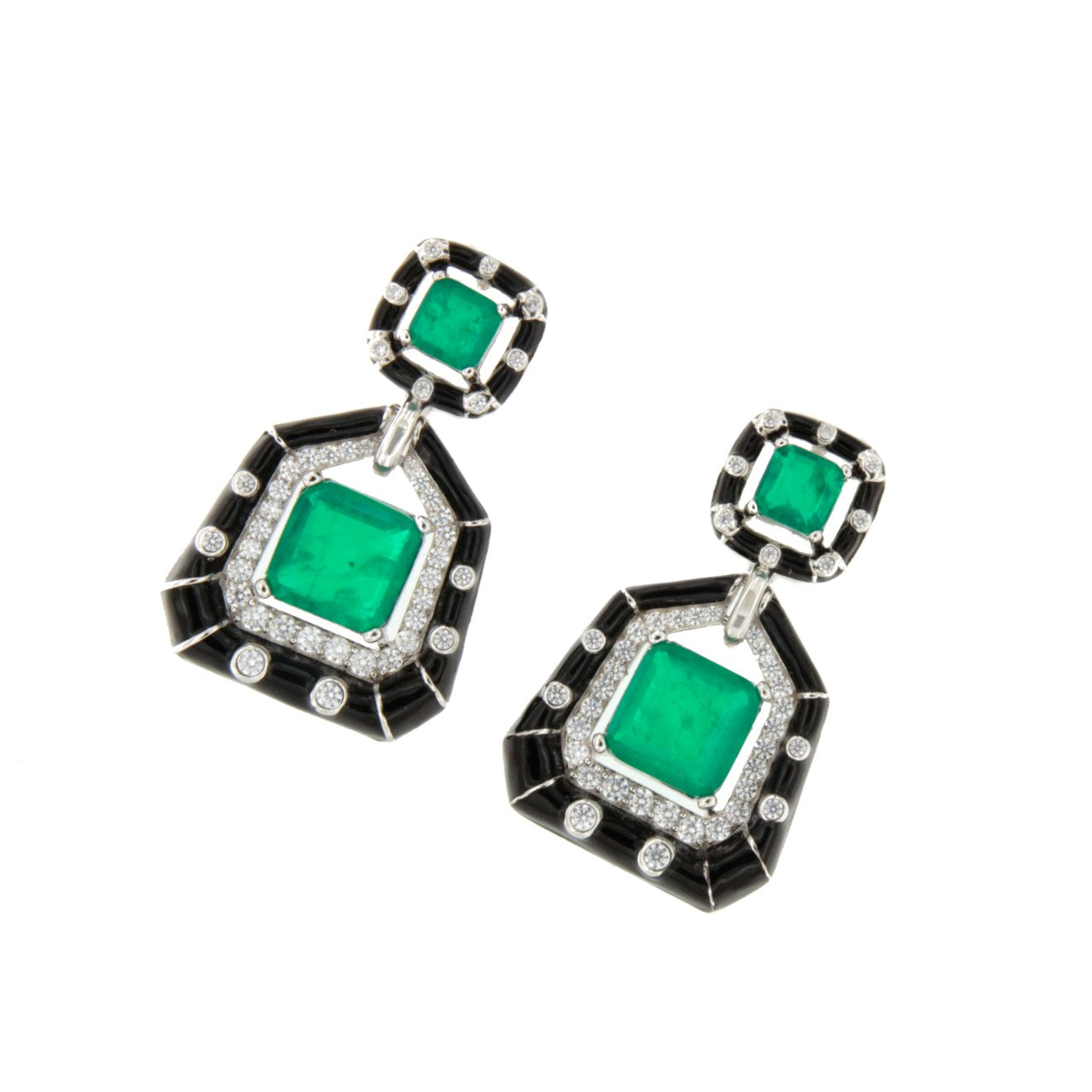 Pendientes MANHATTAN  en plata primera ley con circonitas  aguamarina / esmeralda