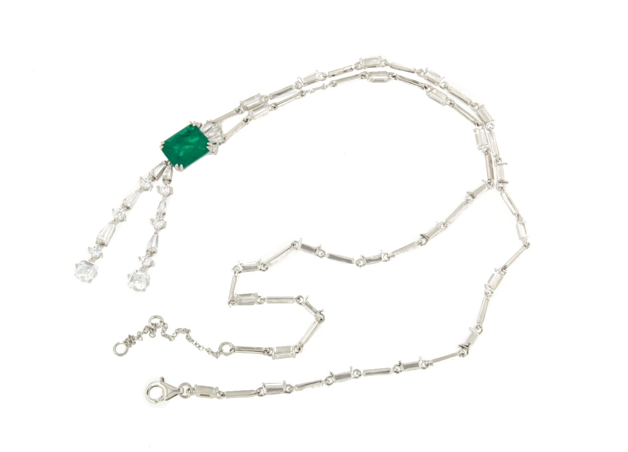 Gargantilla DUNA en plata de 1º ley con circonitas y cuarzo esmeralda