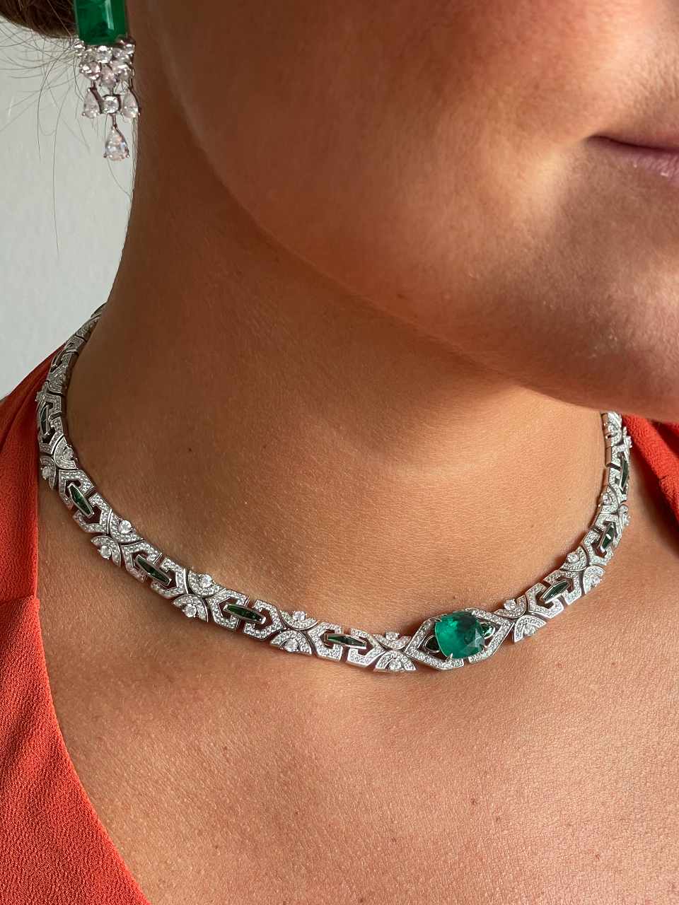 Gargantilla GALA en plata de 1º ley con circonitas y cuarzo esmeralda