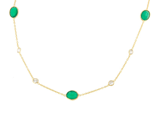 Bubble Gum necklace in sterling silver with 18k gold plating and green onyx