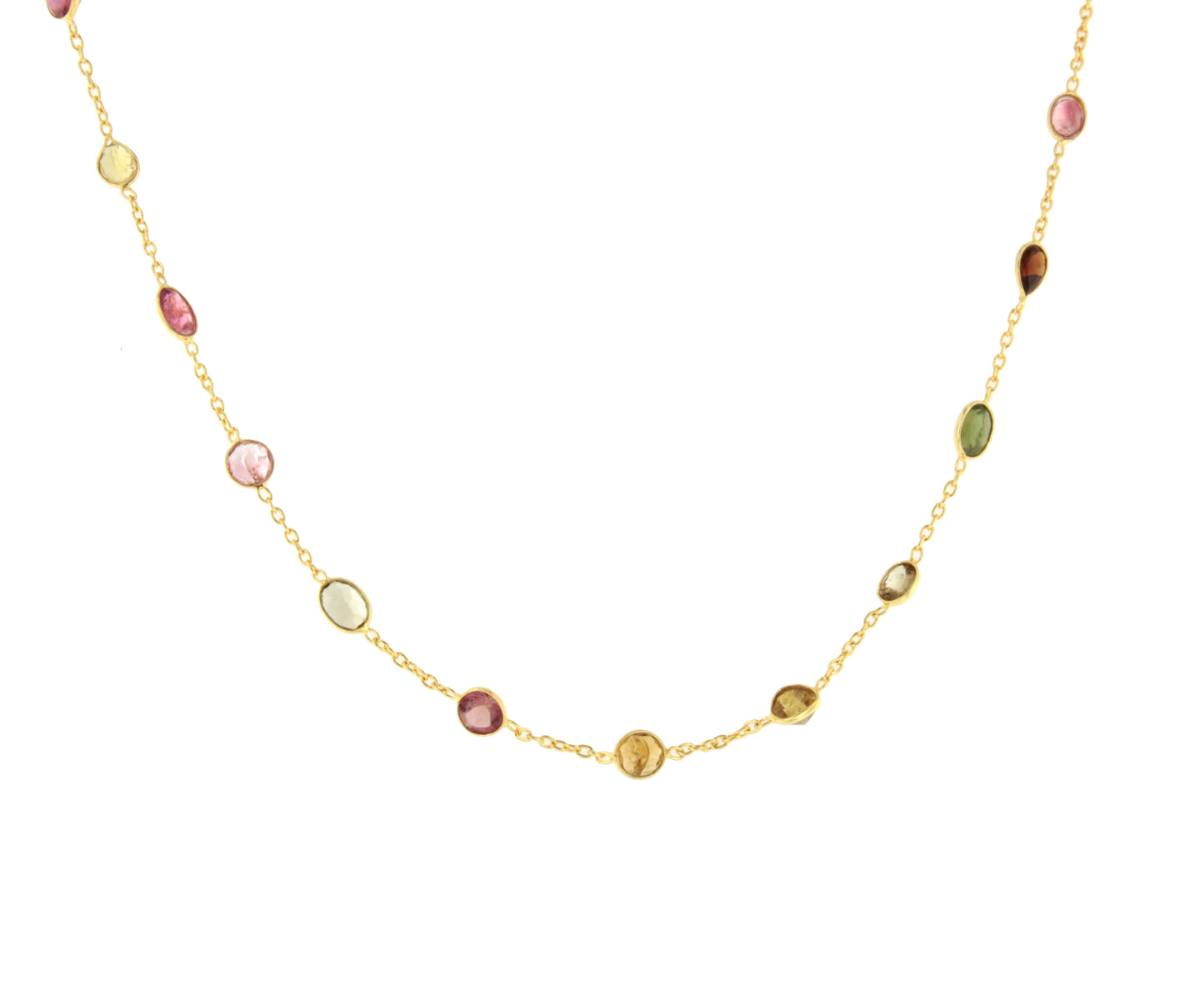 Collar HUESITO en plata de 1º ley con baño de oro 18 ktesy turmalinas