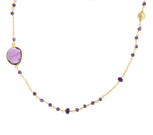 Tongue necklace in sterling silver with 18k gold plating and amethysts