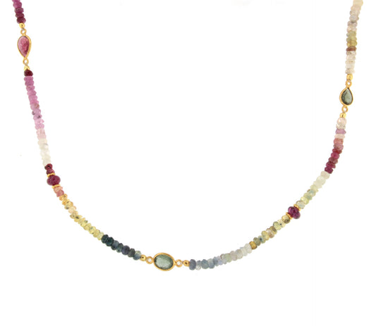 Watermelon necklace in sterling silver with 18k gold plating and tourmalines