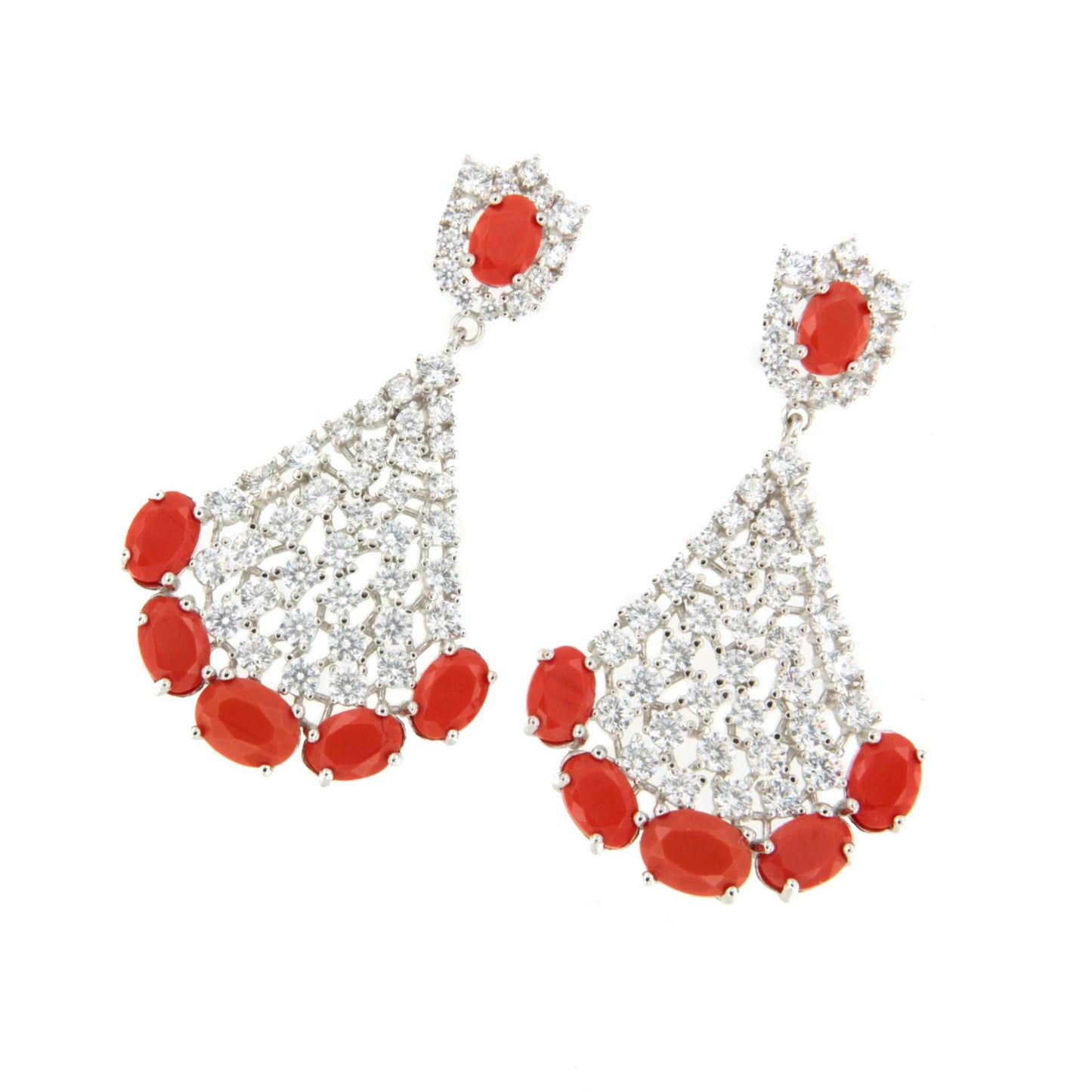 Pendientes YSEE en plata primera ley con circonitas, coral / turquesa