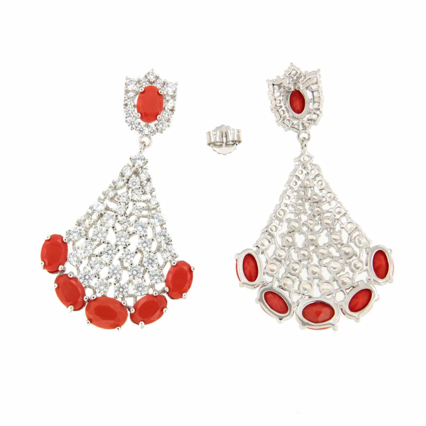 Pendientes YSEE en plata primera ley con circonitas, coral / turquesa