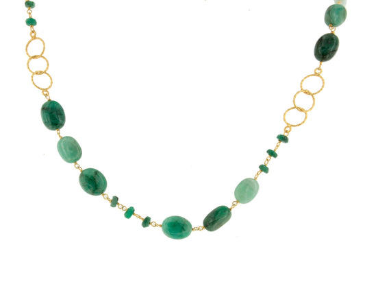 MELON necklace in sterling silver with 18k gold plating and emeralds