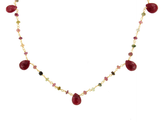 Raspberry necklace in sterling silver with 18k gold plating and ruby