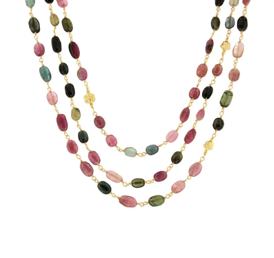 Teddy bear necklace in sterling silver with 18k gold plating and tourmaline