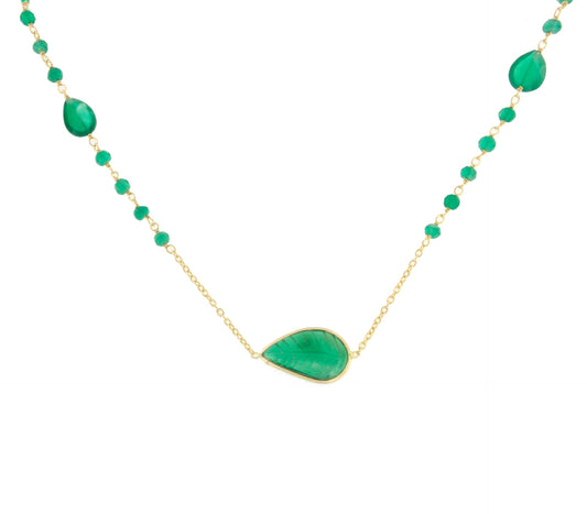 Brick necklace in sterling silver with 18k gold plating and green onyx