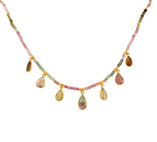 MORA necklace in sterling silver with 18k gold plating and precious stones