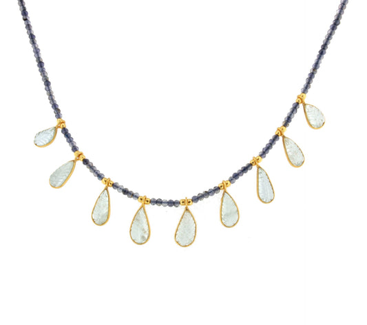 PALOTE necklace in sterling silver with 18k gold plating and precious stones