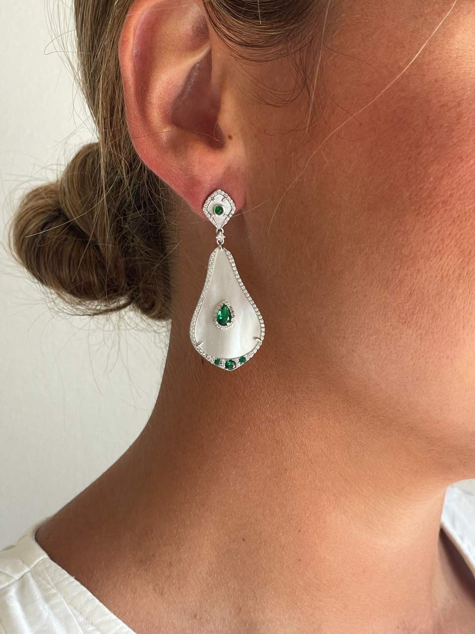 NAELLE earrings in sterling silver with mother-of-pearl and cubic zirconia
