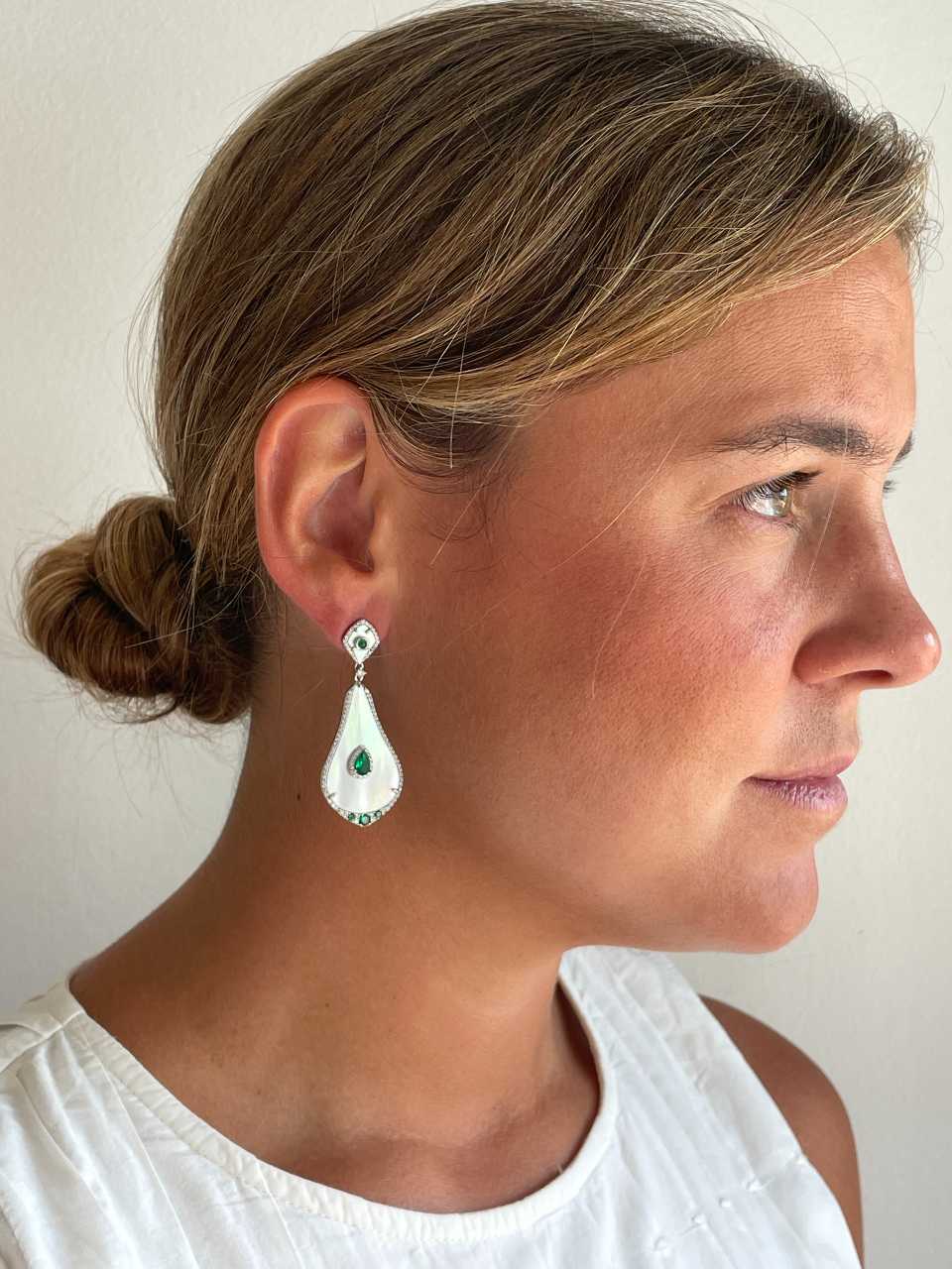 NAELLE earrings in sterling silver with mother-of-pearl and cubic zirconia