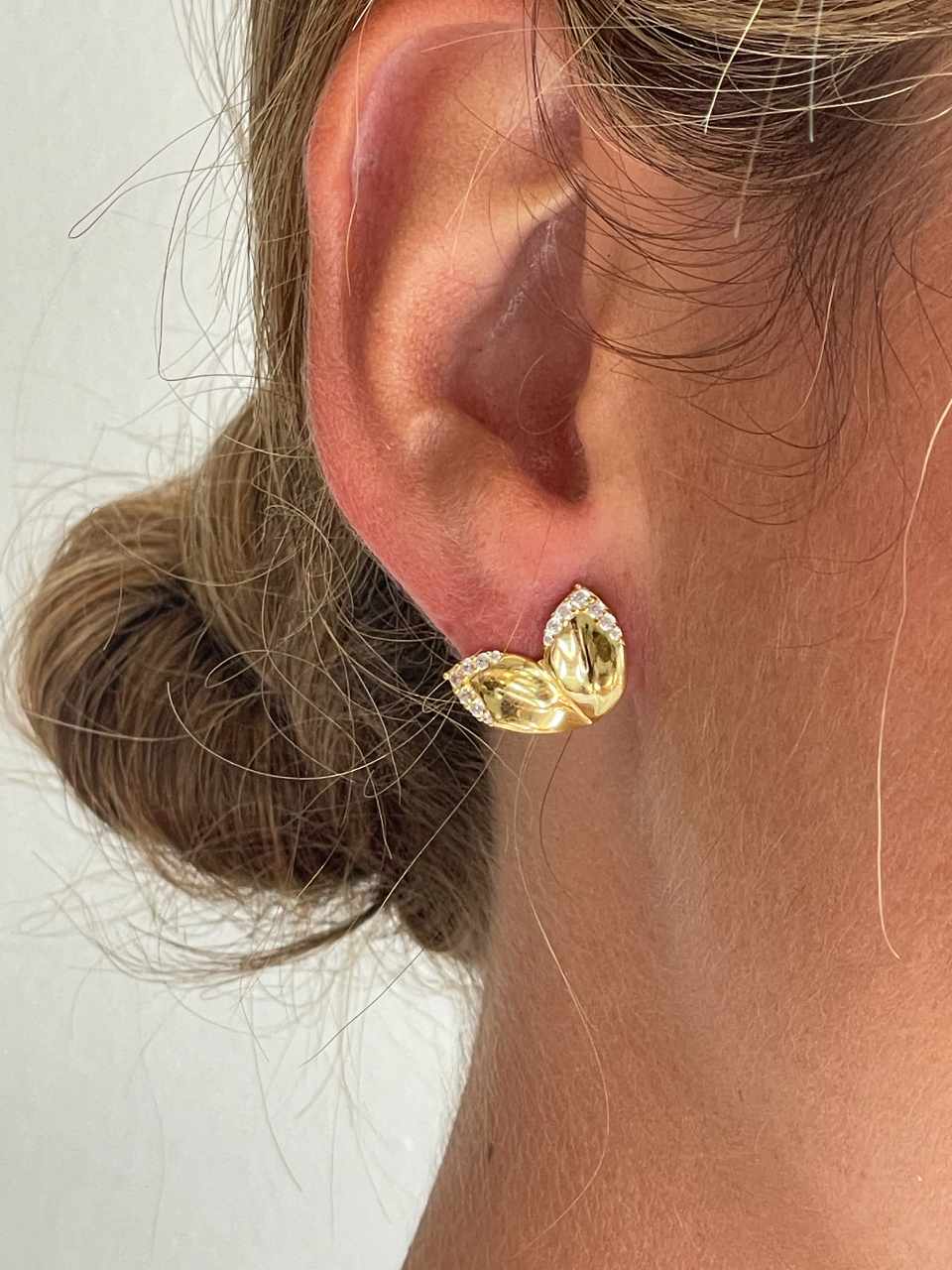 Pendientes NAIA, hoja en plata primera ley baño de oro 18 ktes