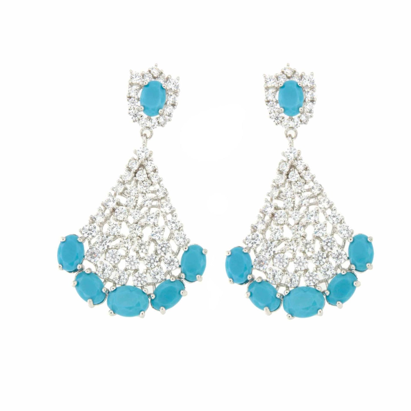 Pendientes YSEE en plata primera ley con circonitas, coral / turquesa