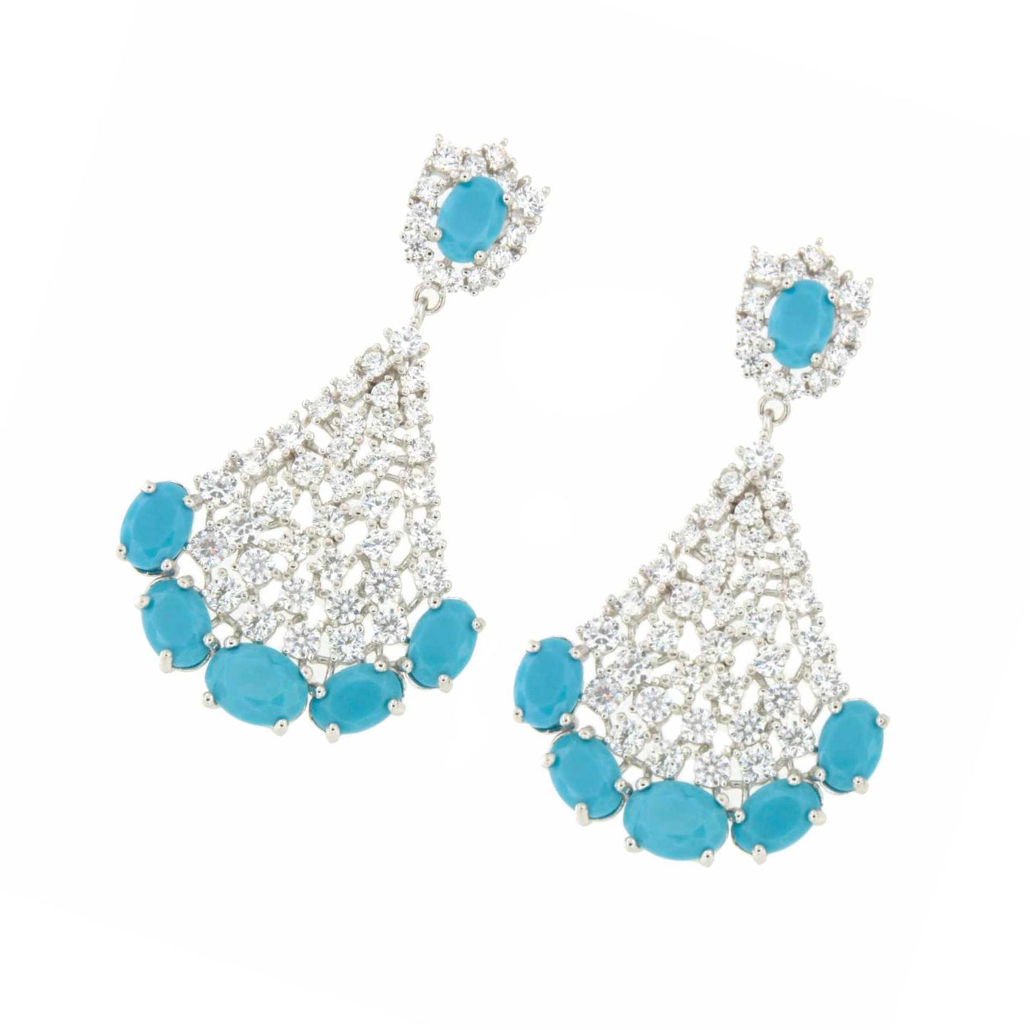 Pendientes YSEE en plata primera ley con circonitas, coral / turquesa