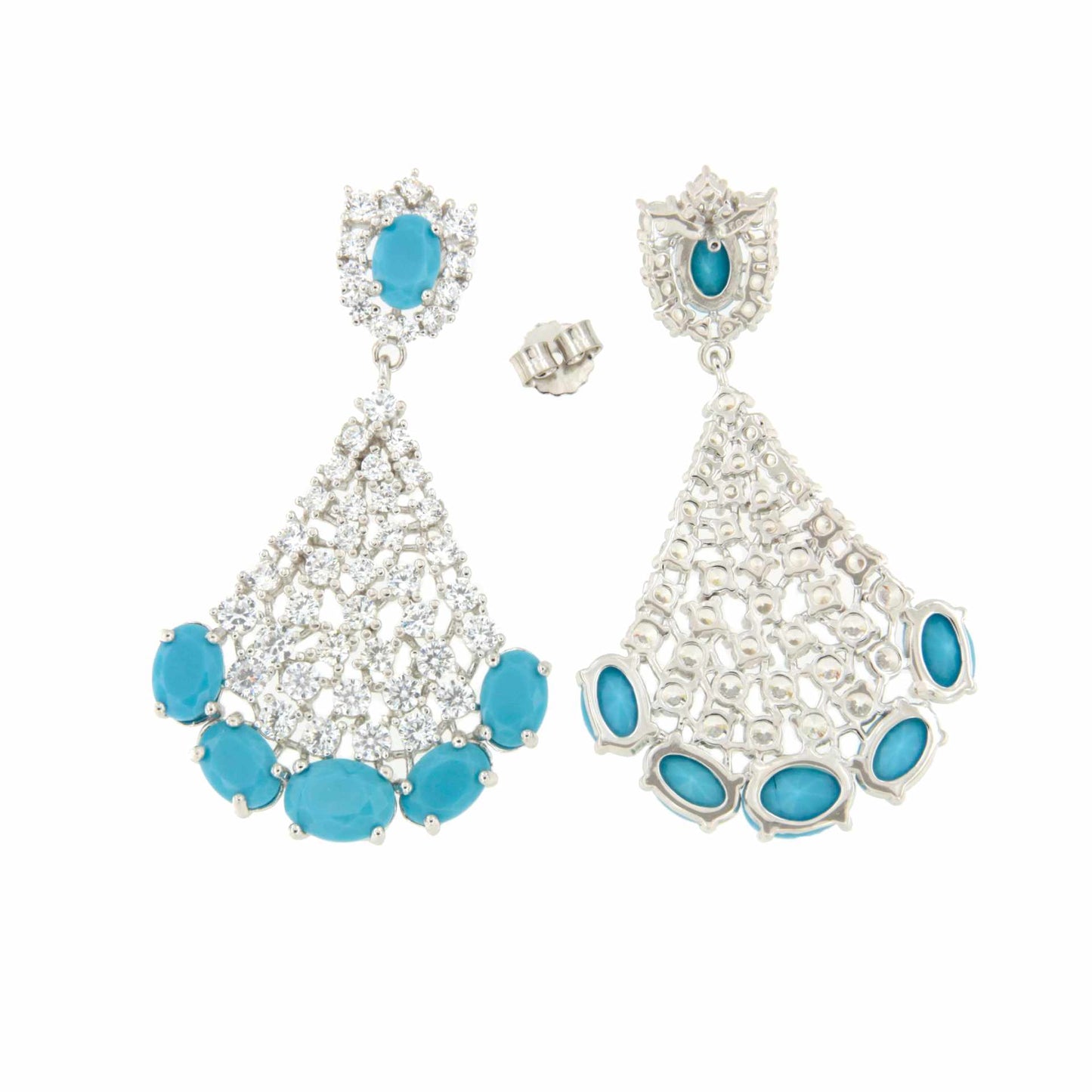 Pendientes YSEE en plata primera ley con circonitas, coral / turquesa