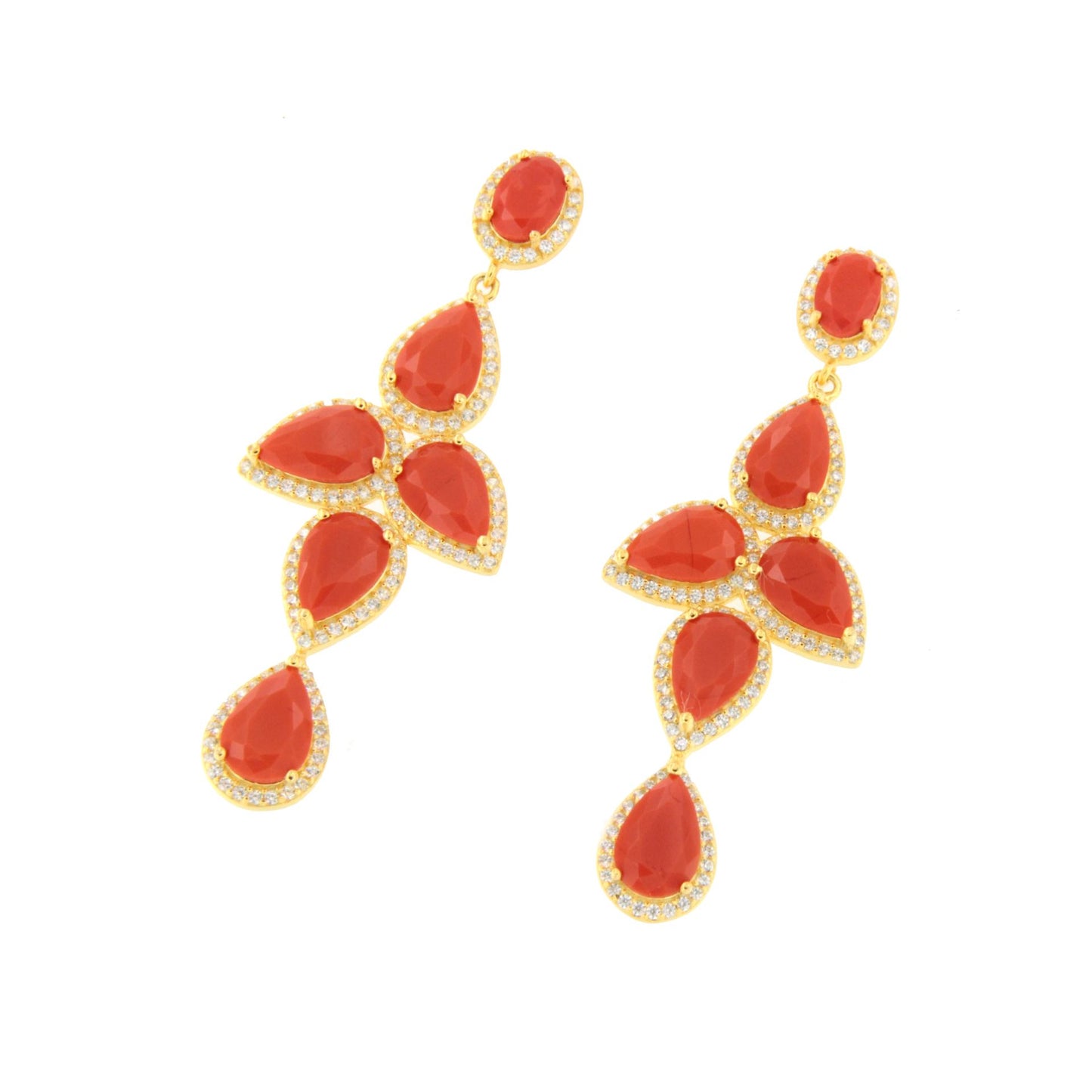 Pendientes NAIRA, en plata primera ley bañada en oro 18 kilates coral / turquesa/ ónix