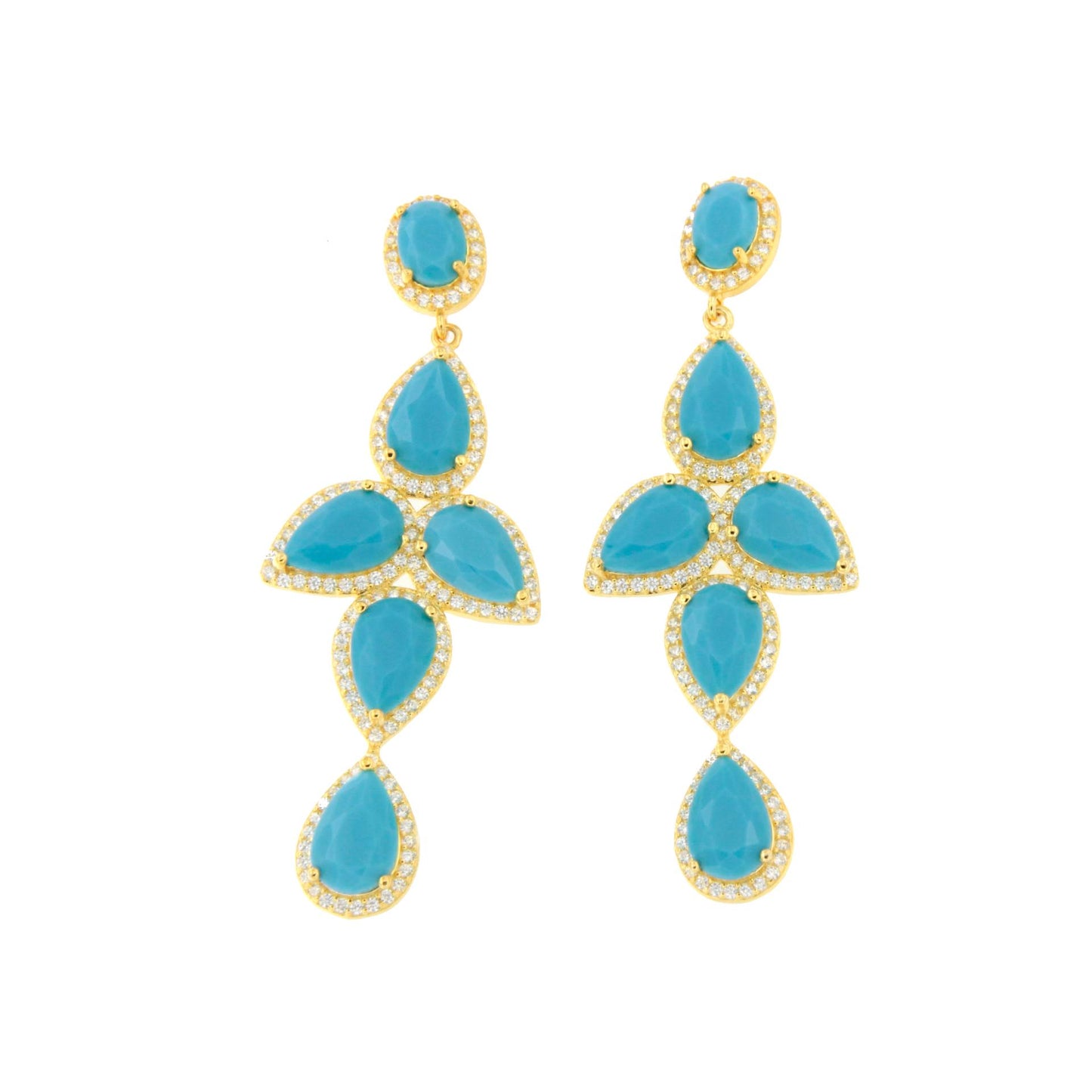 Pendientes NAIRA, en plata primera ley bañada en oro 18 kilates coral / turquesa/ ónix