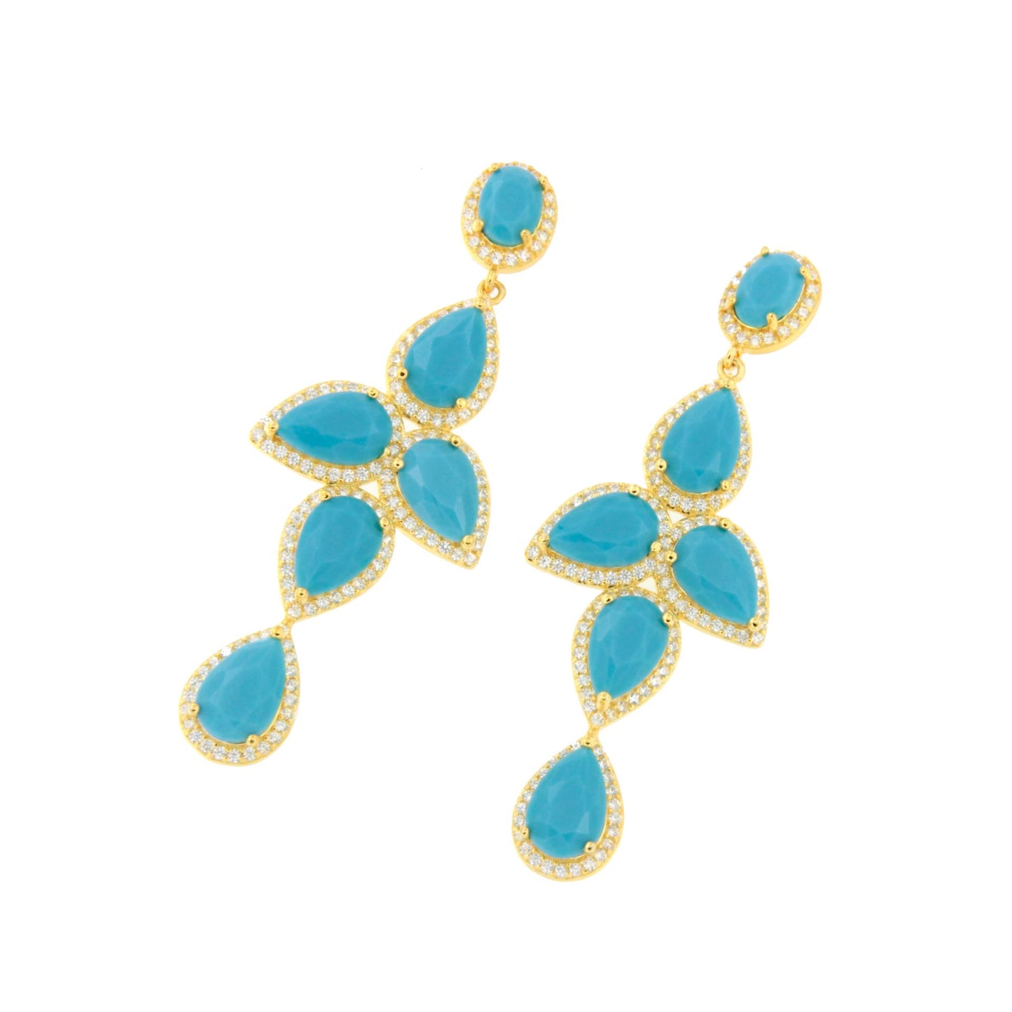 Pendientes NAIRA, en plata primera ley bañada en oro 18 kilates coral / turquesa/ ónix