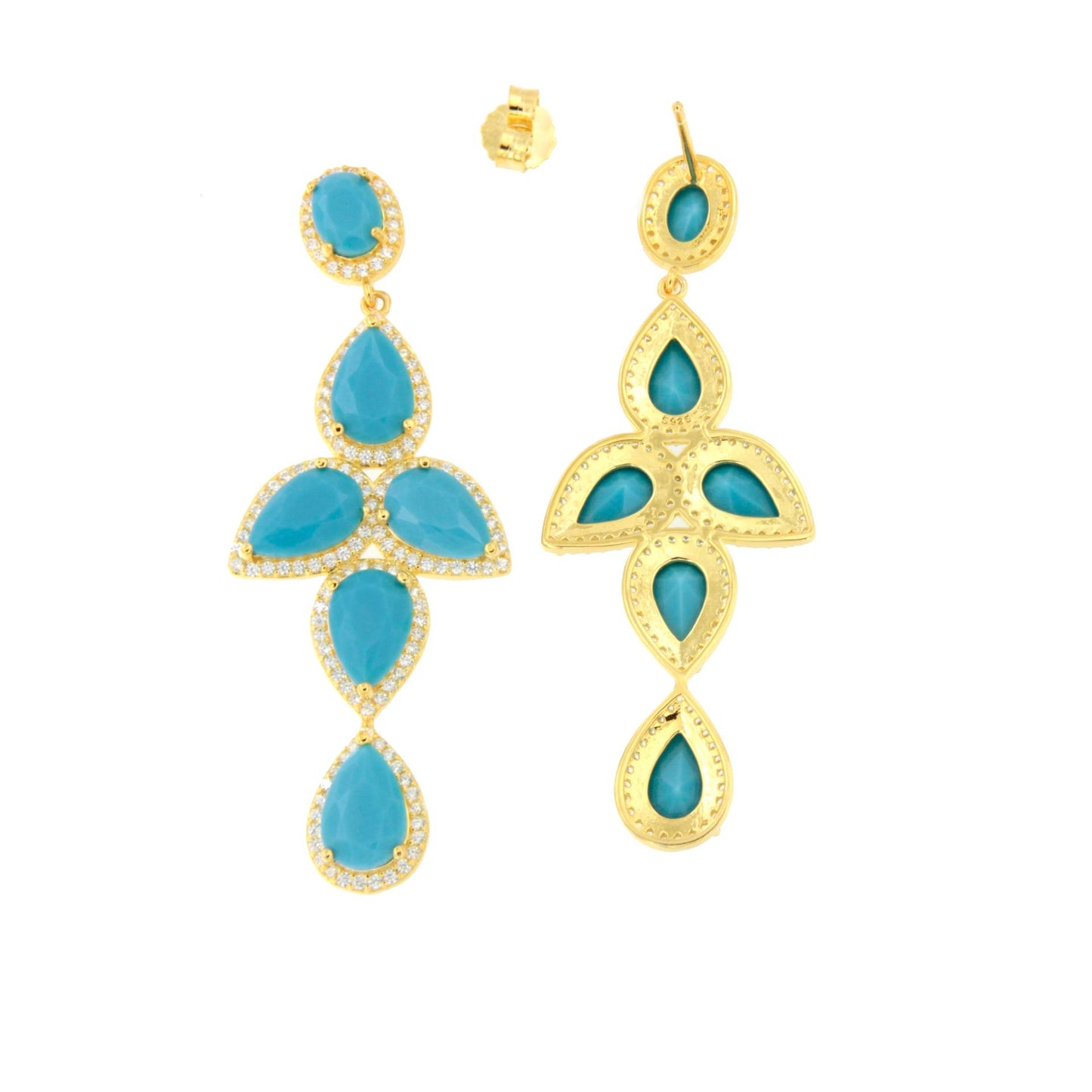 Pendientes NAIRA, en plata primera ley bañada en oro 18 kilates coral / turquesa/ ónix
