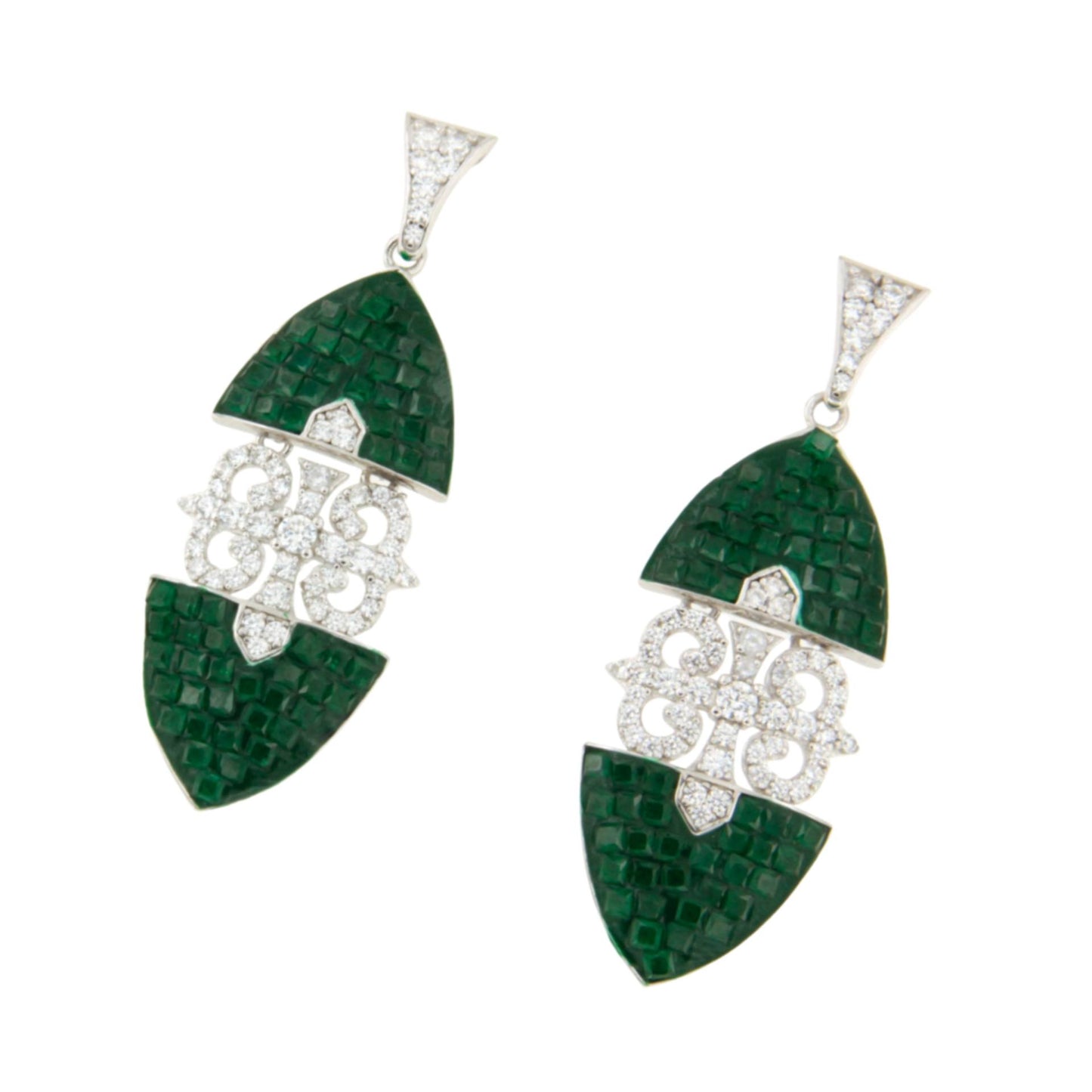 Pendientes LYRA, en plata 1ª ley con circonitas en engaste invisible