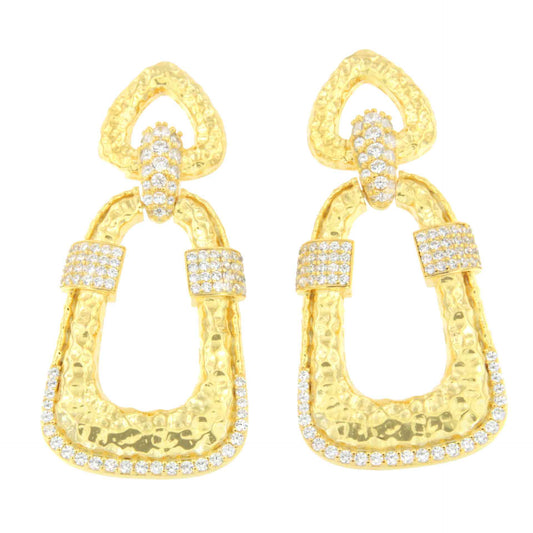 TAHIRA earrings, in sterling silver plated in 18-karat gold with a textured finish and cubic zirconia stones.