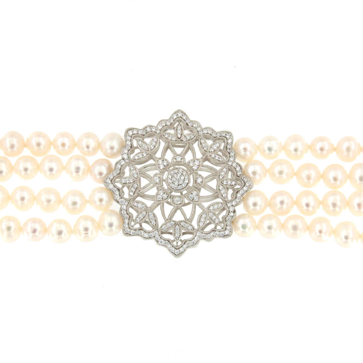 SISSI choker made of Chinese pearls with a silver center and cubic zirconia