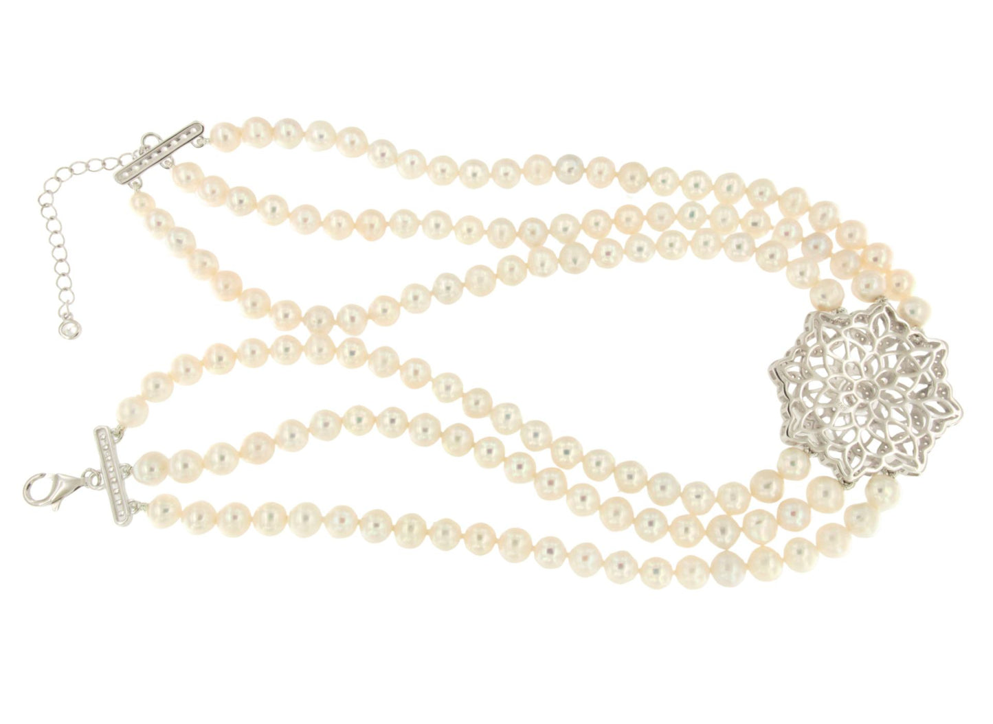 Choker SISSI de perlas chinas con centro de plata y circonitas
