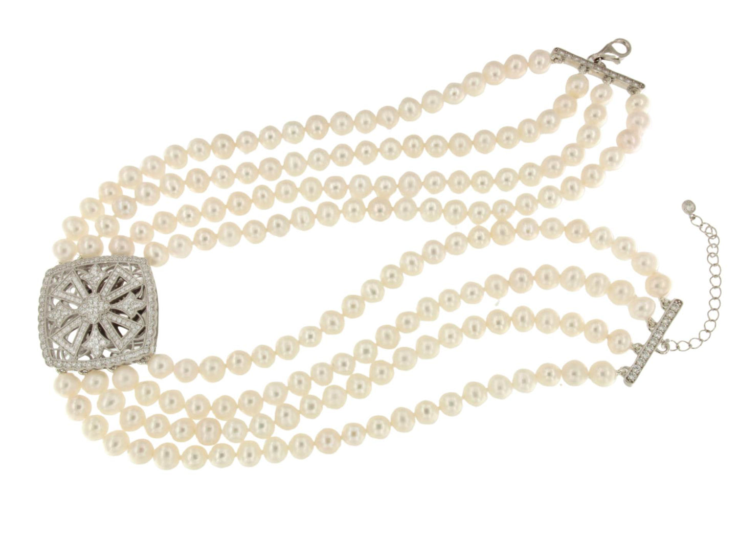 Choker MATILDE de perlas chinas con centro de plata y circonitas