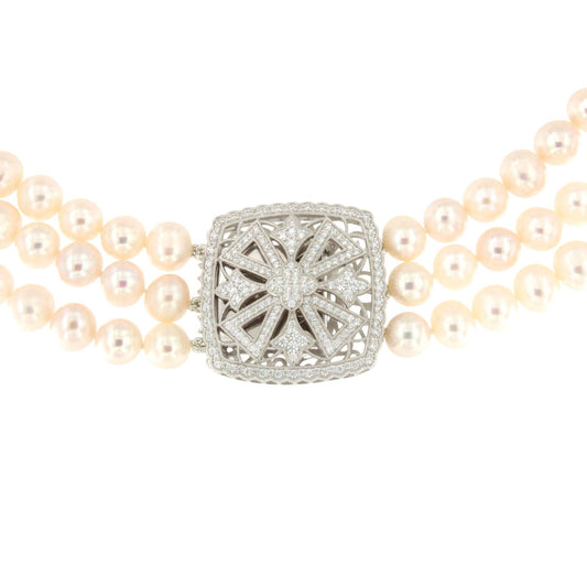 Choker MATILDE de perlas chinas con centro de plata y circonitas
