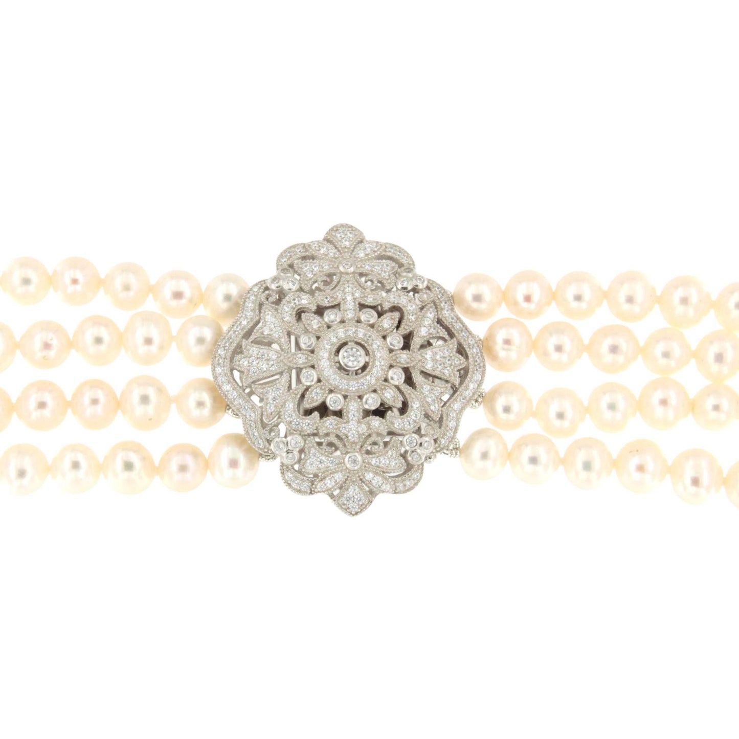 ADELAIDA choker made of Chinese pearls with a silver center and cubic zirconia
