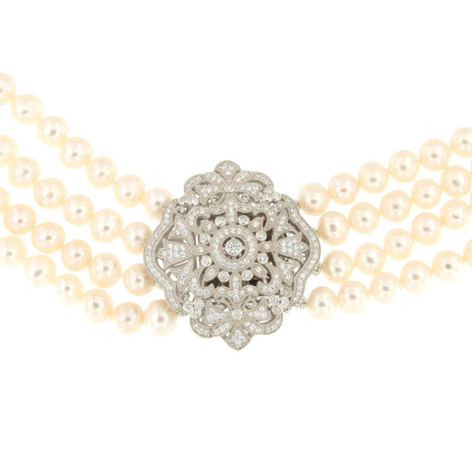 Choker ADELAIDA de perlas chinas con centro de plata y circonitas