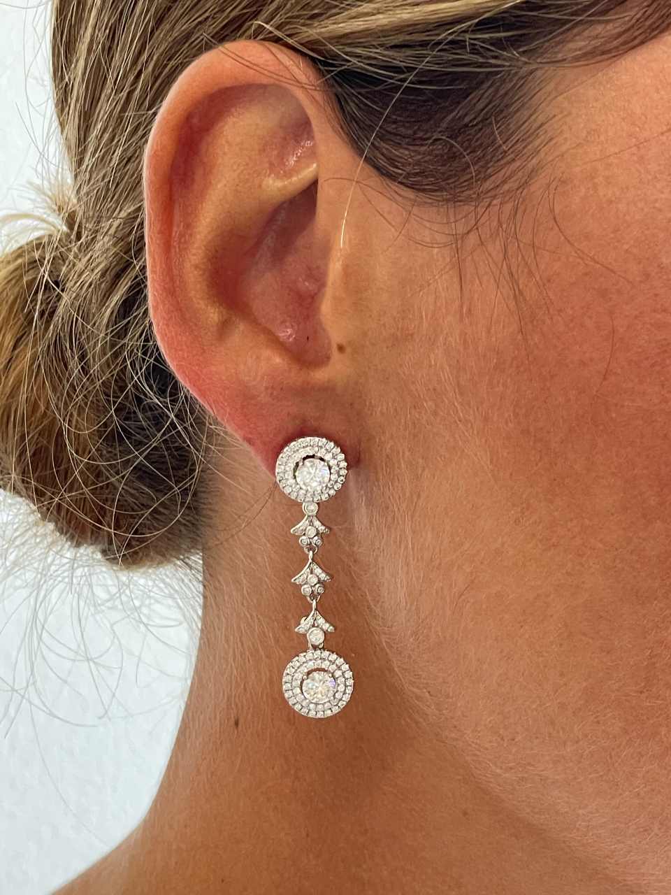 MONTSERRAT earrings, double detachable rosettes in silver with cubic zirconia