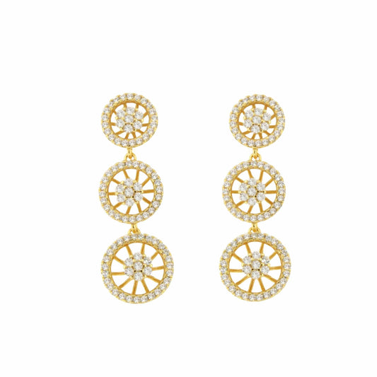 Pendientes SAN ANDRES , trripe roseta en plata primera ley con circonitas