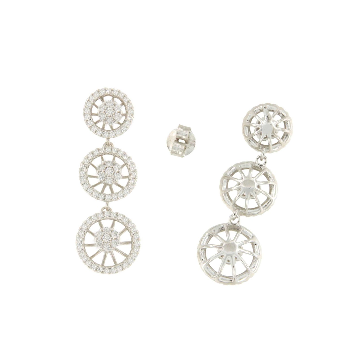 Pendientes SAN ANDRES , trripe roseta en plata primera ley con circonitas