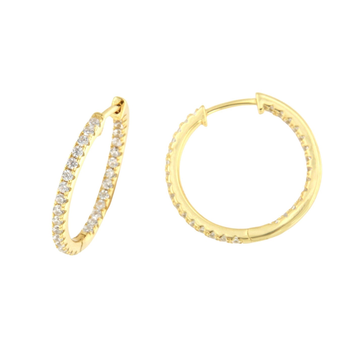 Argollas SANTA LUCIA , de circonitas y plata de ley rodiada/ bañada en oro