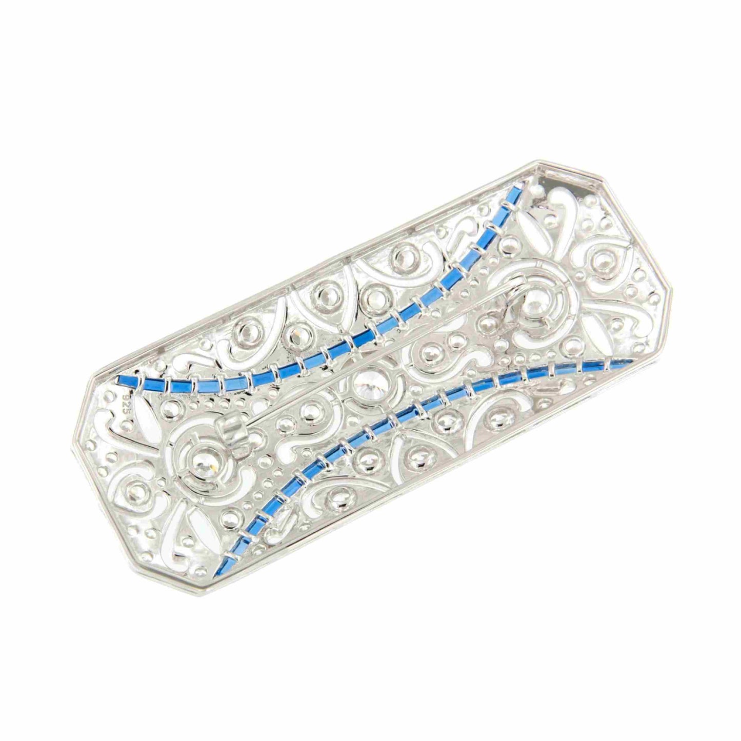 Broche NICOLE art decó de plata 925 ml con circonitas zafiro