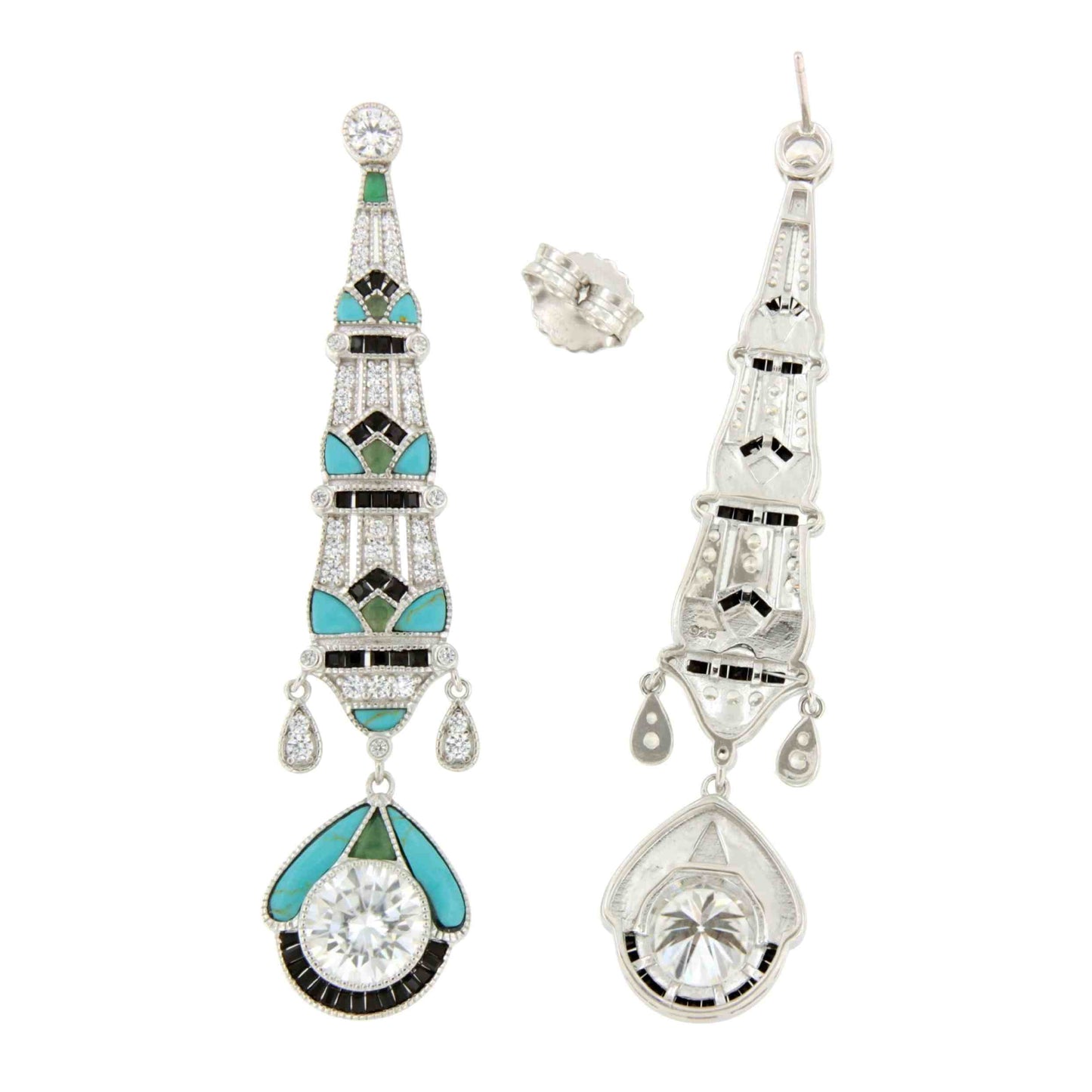 Long multicolored art deco style rosary earrings