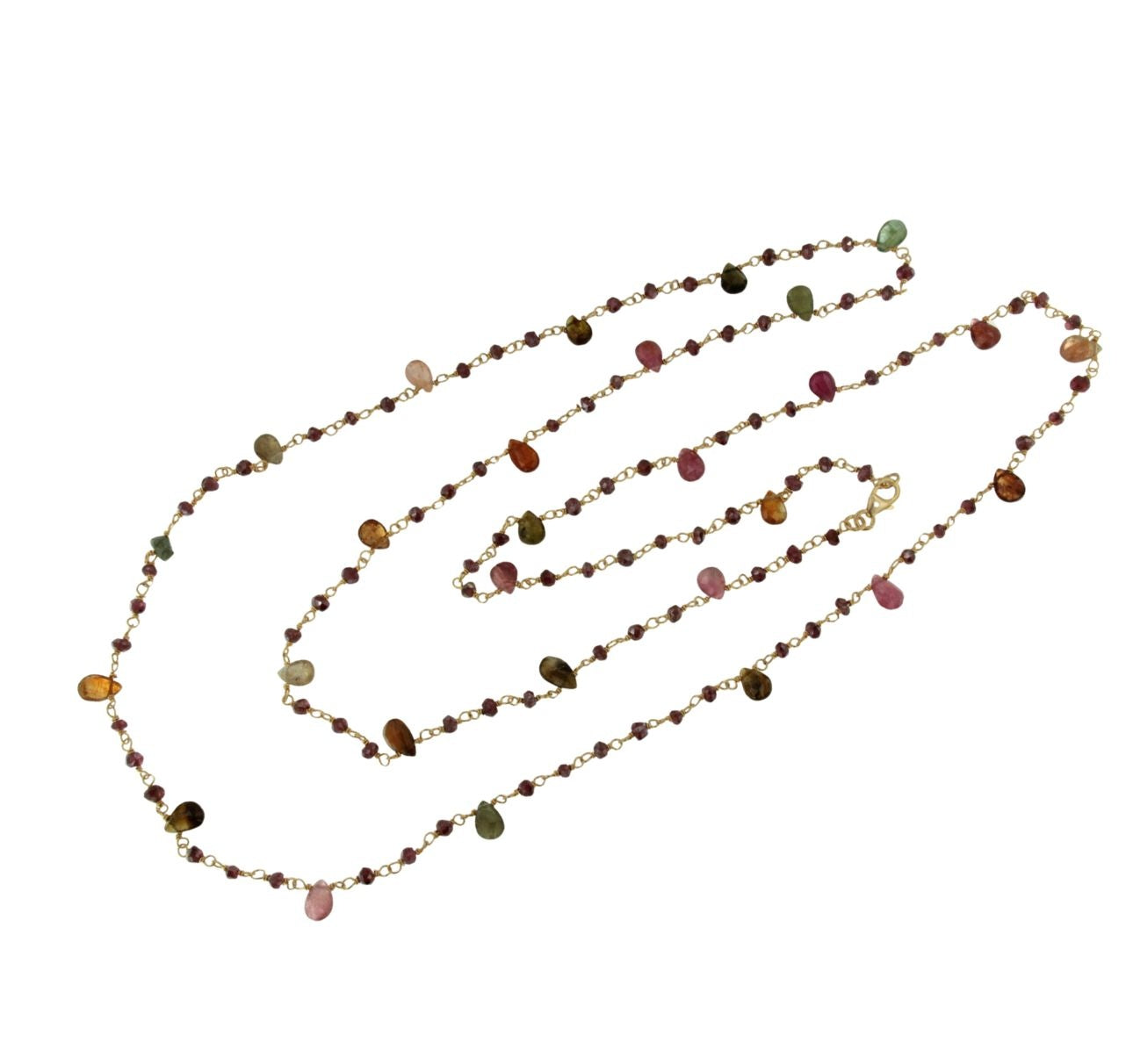 Bone necklace in sterling silver with 18k gold plating and tourmalines